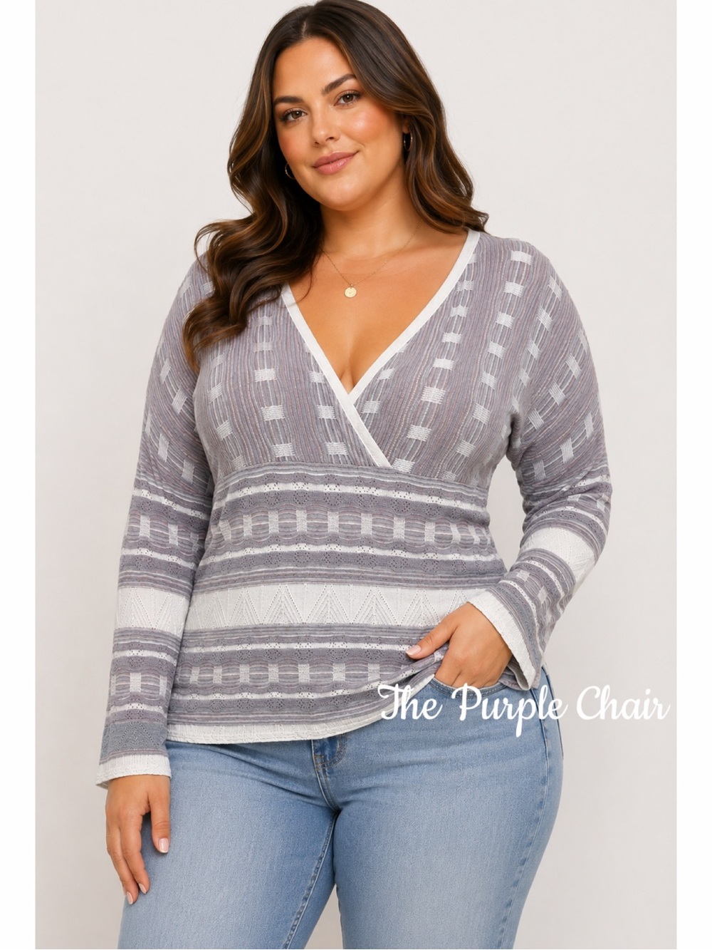 ASHLEY STEWART Long Sleeve Surplice Knit Top 18/20